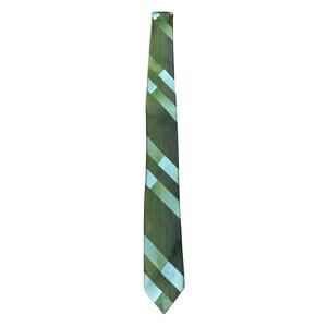 Vintage Lion Skinny Neck Tie Green Stripe Italian Silk Business Casual 60s Retro